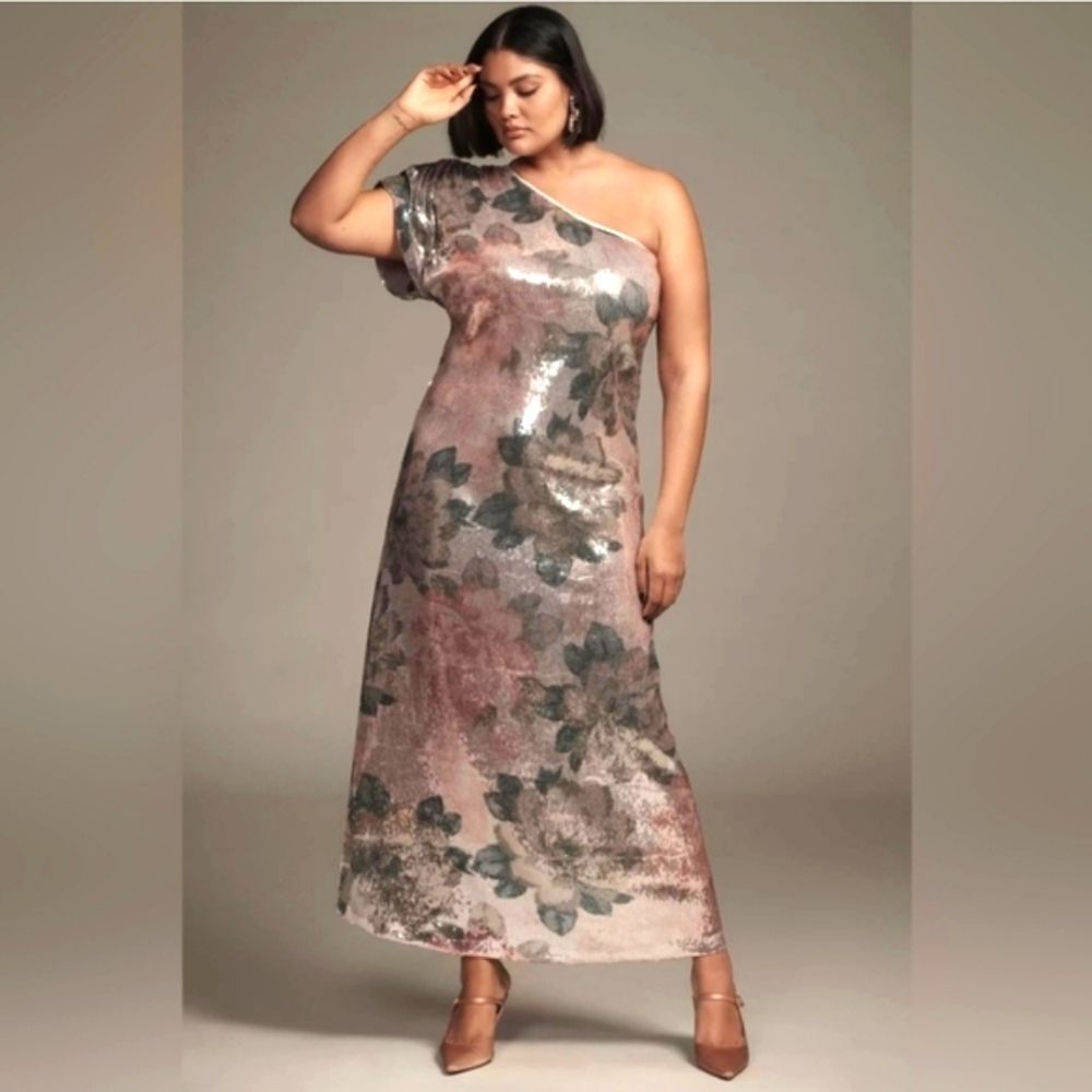 Porridge Pink One Shoulder Sequin Dress Plus 3X Anthropologie